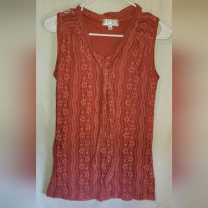 Women's Sleeveless Lace Top - Terracotta
